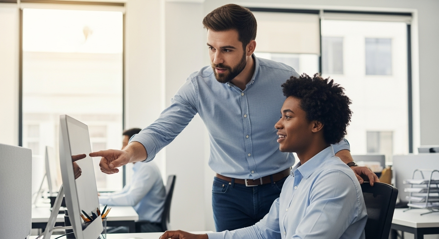 IT support technician helping client